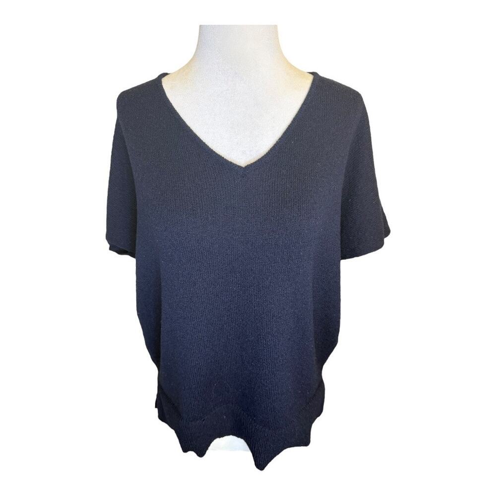 Bobeau‎ Women's V-Neck Short Sleeve Sweater Blue Size Medium Casual Pullover
